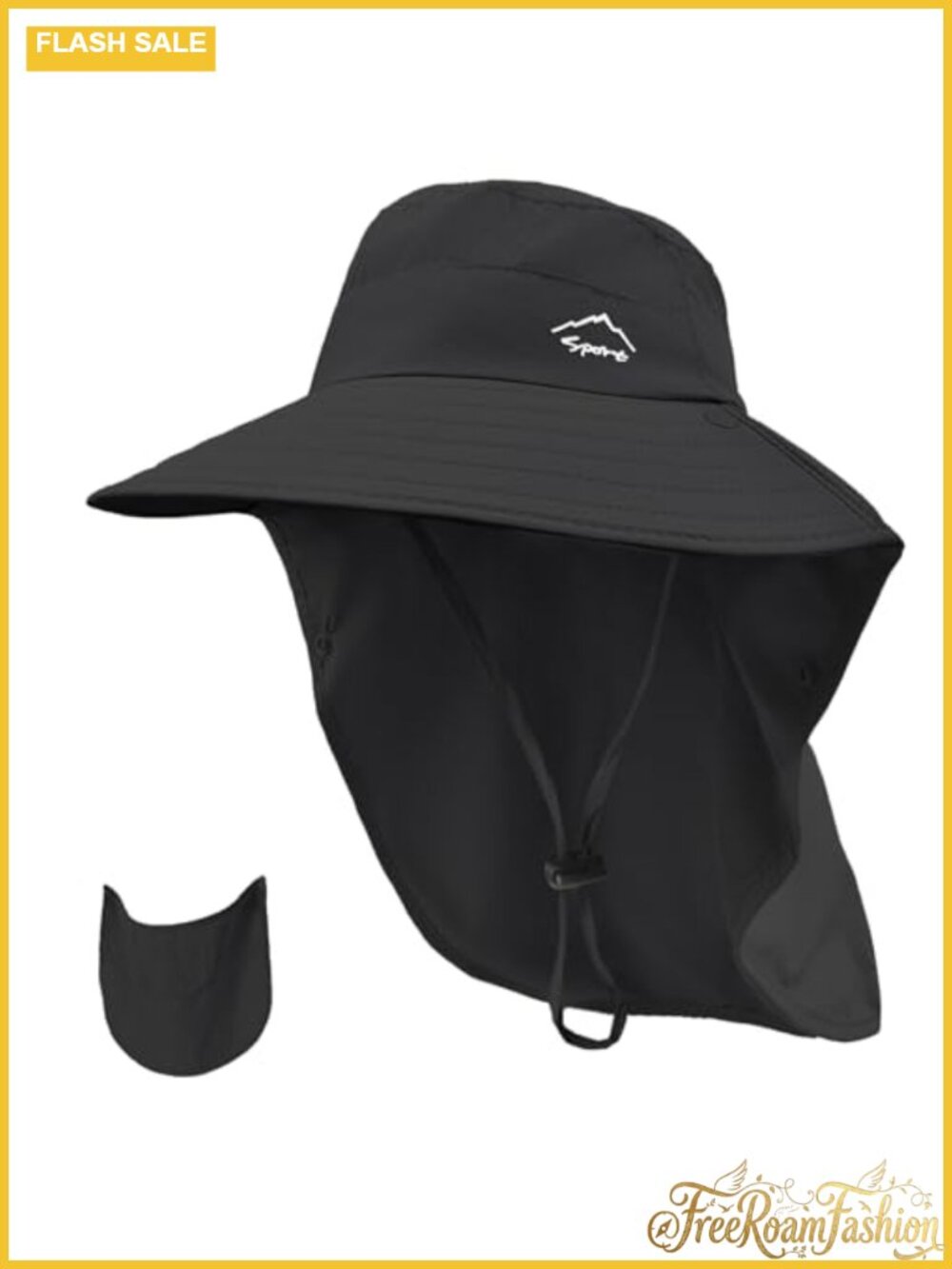 Wide Brim Sun Hat with Neck Flap & Removable Face Cover UPF 50+